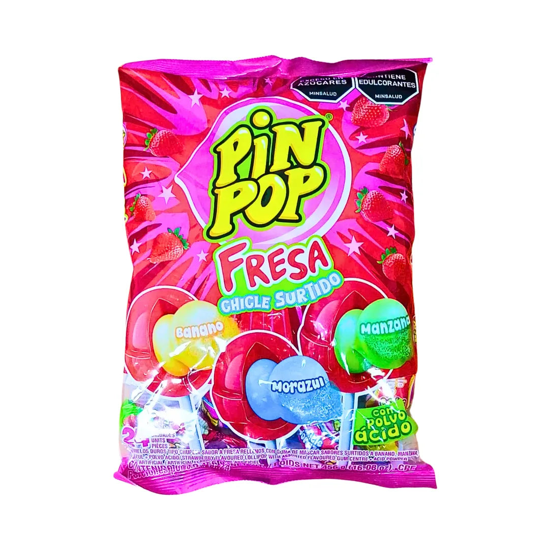 CHUPETA PIN POP FRESA CHICLE STDO X 24UND